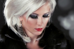 Blond hair styling woman with make up
